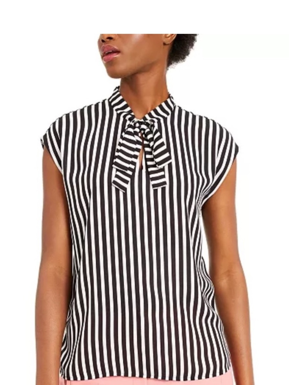 Bar III Striped Tie-Neck Top, Created for Macy's